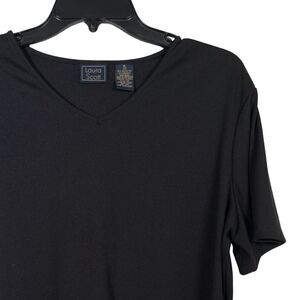Laura Scott Women’s Black Ribbed Top Size XL Short Sleeve V-Neck Stretch Blouse